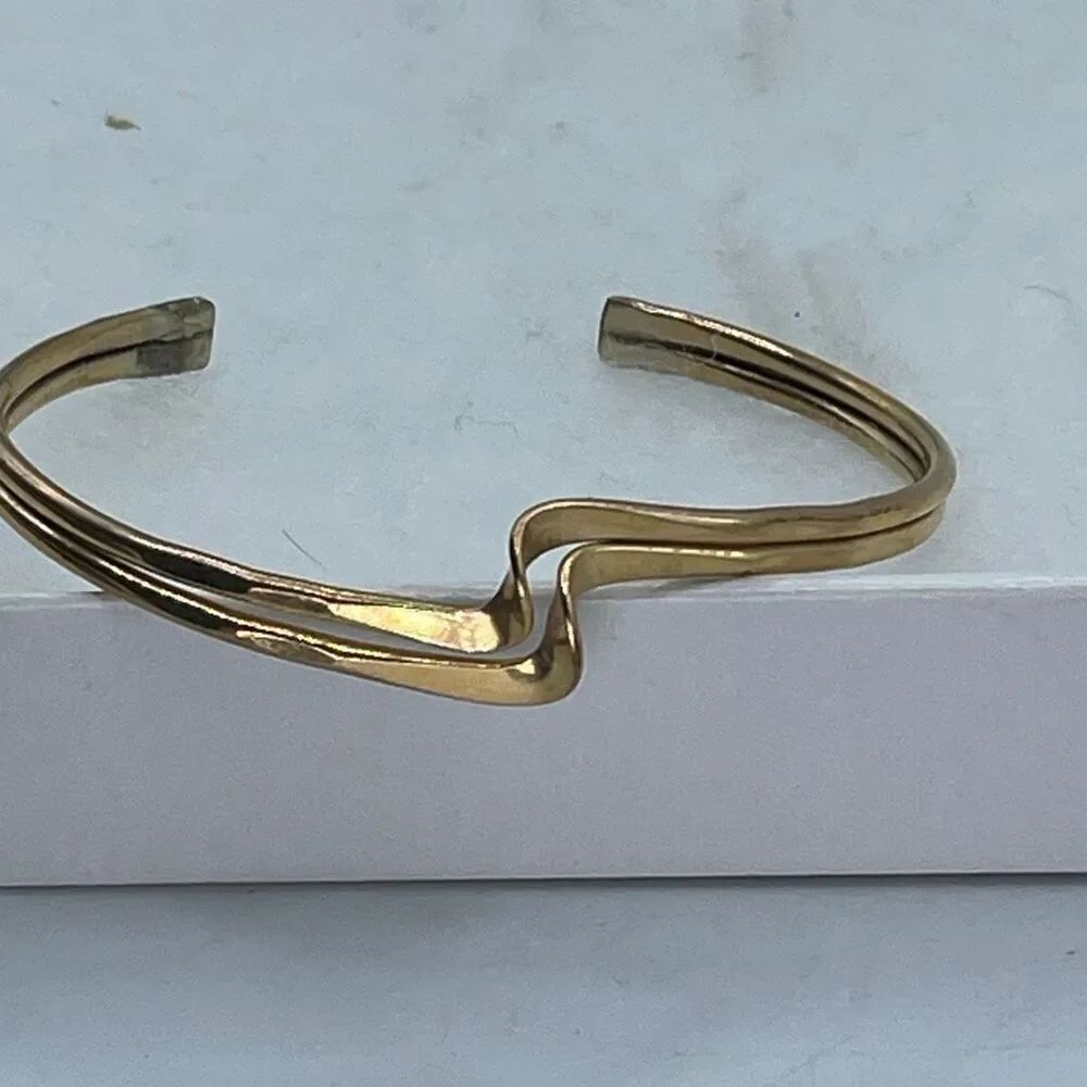 Modern Minimalist double wave gold tone cuff bracelet